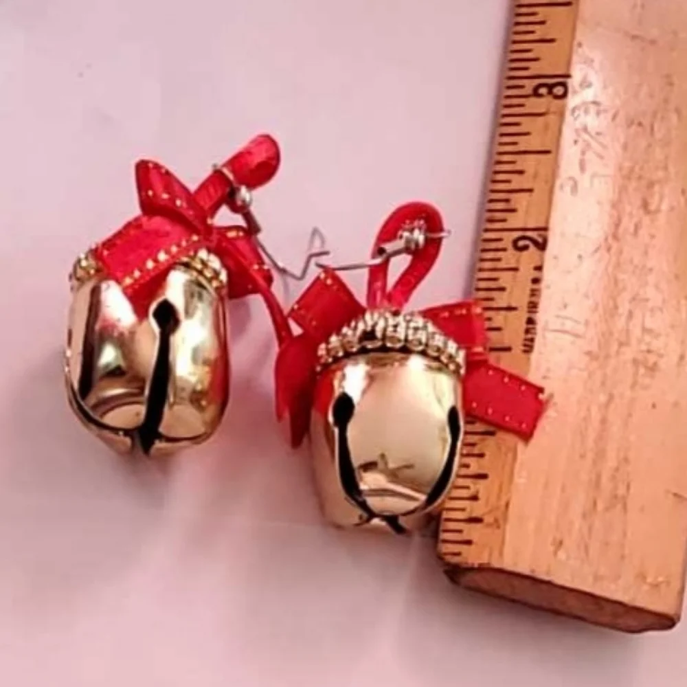 JINGLE BELLS & SANTA CLAUS Earrings White Red Silver & Gold Glitter Pier…